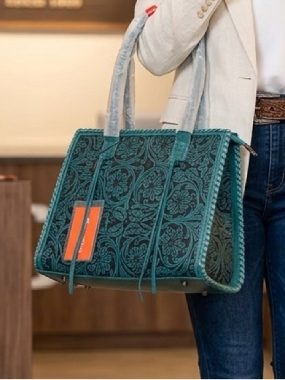 NWT Montana West Turquoise Floral Tooled Tote Bag